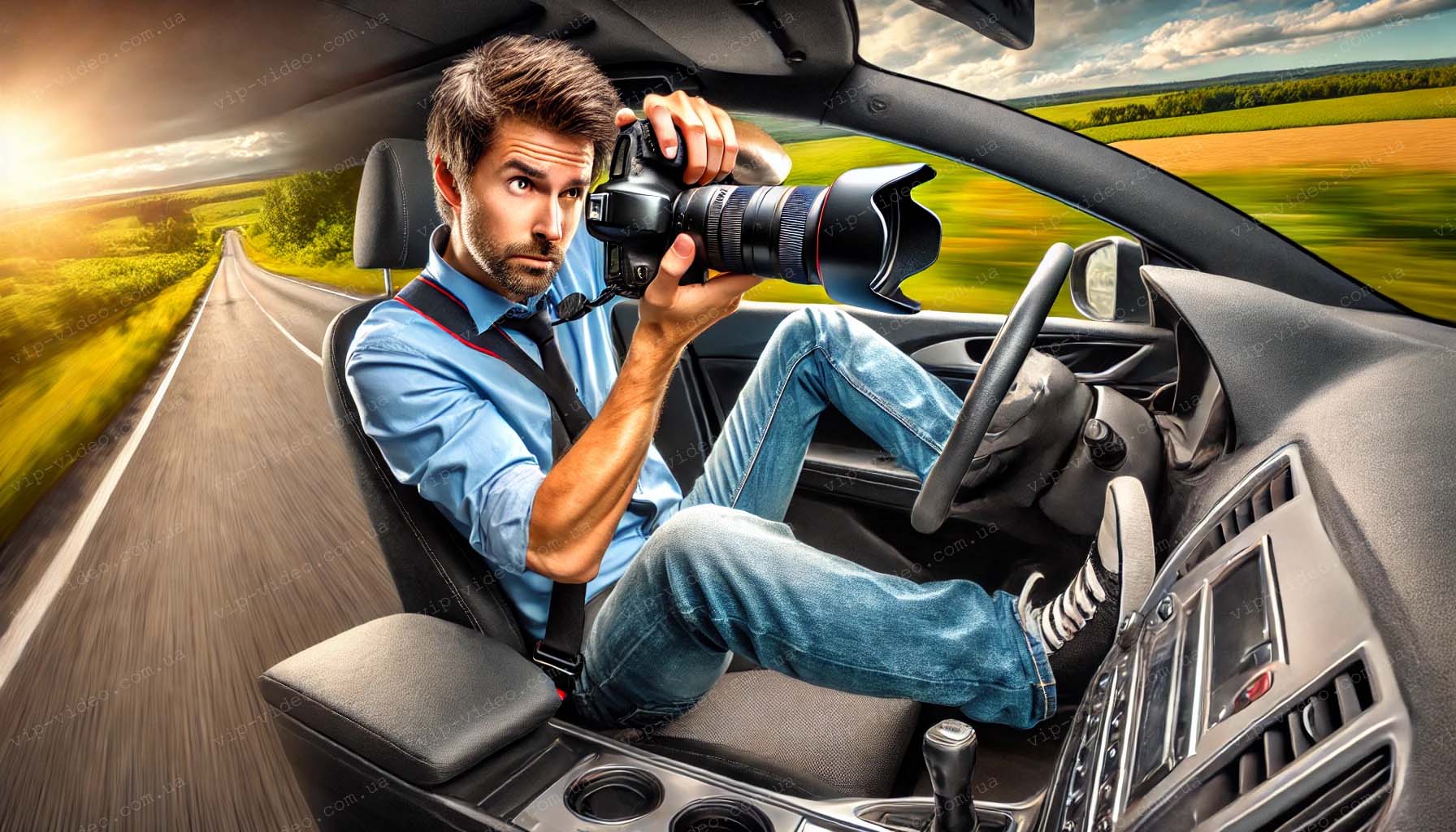 Весільний фотограф під час весілля на власному авто